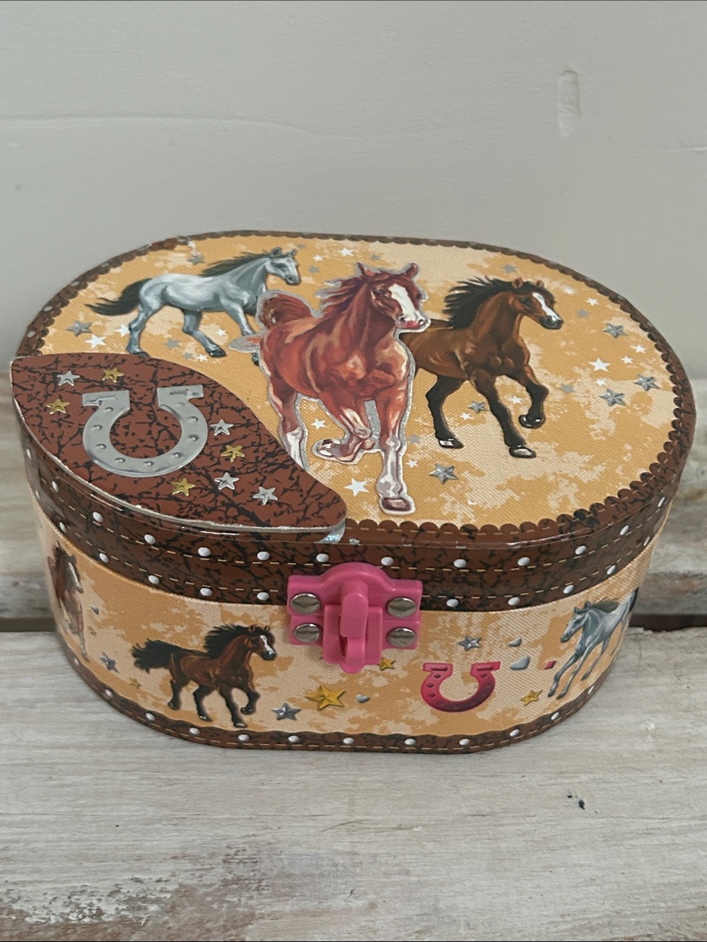 Hot Focus Dashing Horse Oval Shaped Musical Jewelry Box